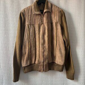 Vintage In Crowd brown suede acrylic men's bomber jacket twee ivy size large